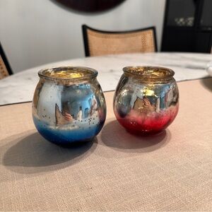 Red and Blue Mercury Glass Candle Holders - 4th of July Patriotic Decor